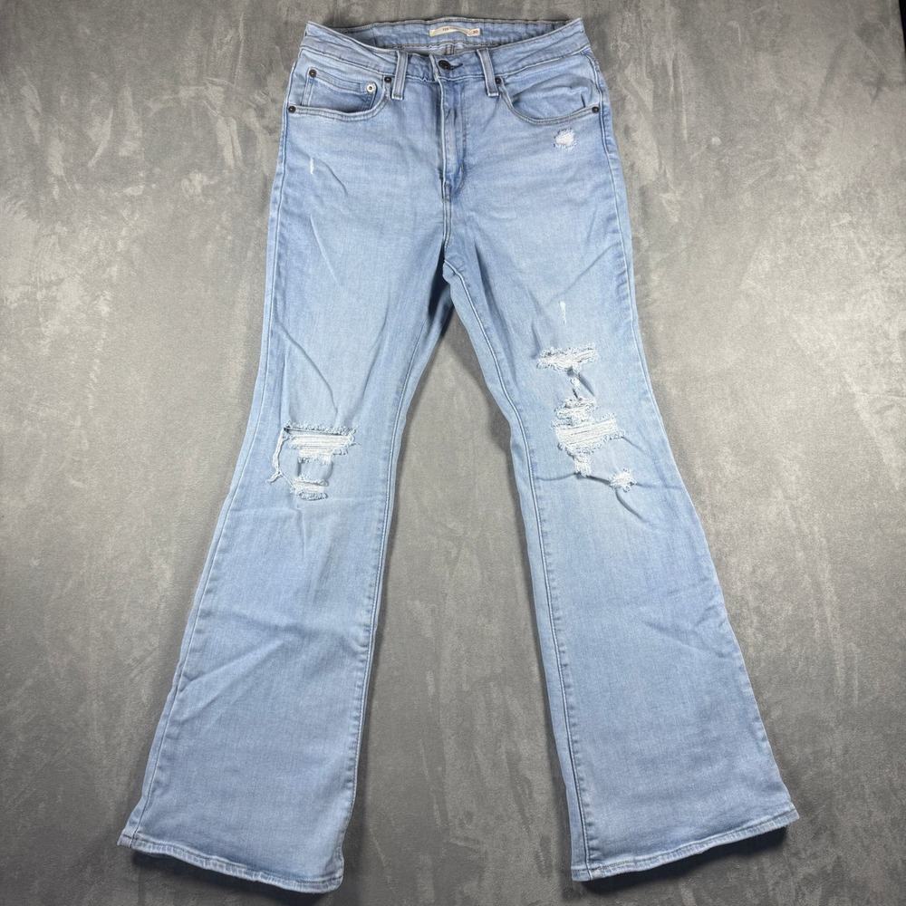 Levis 726 High Rise Flare‎ Distressed Women's Jeans Light Wash Size 30